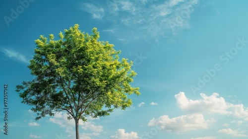 Tree with green leaves against blue sky