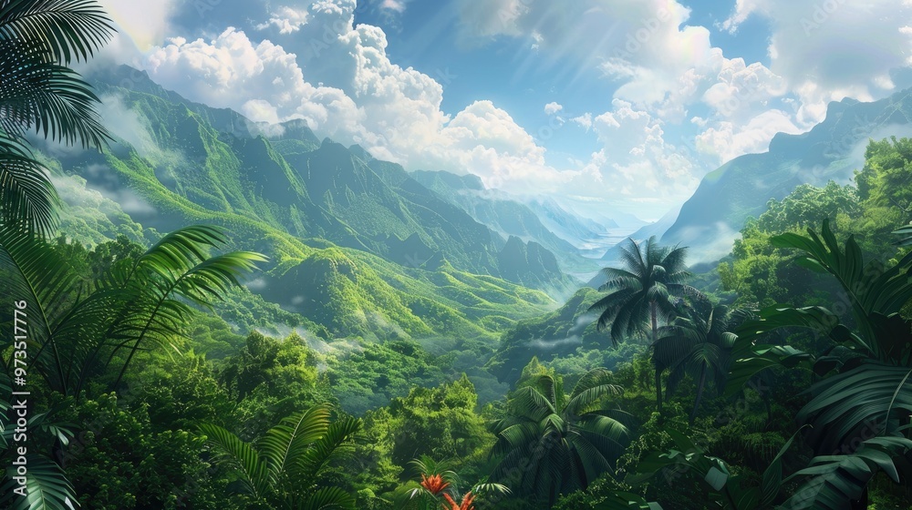 Tropical forest landscape in the hills Tropical forest landscape in the hills
