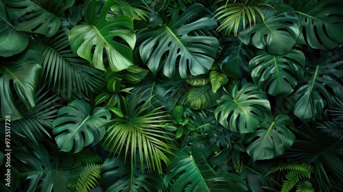 Fototapeta Naklejka Na Ścianę i Meble -  Tropical forest foliage wallpaper