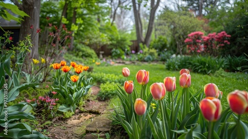 Tulips enhancing the garden s beauty photo