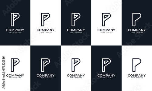 Collection of Modern Lettermark Logos with Initial P. Letter P Minimal Vector Set of Five Logos