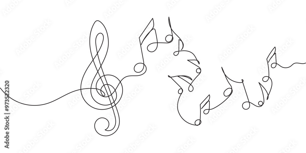 Naklejka premium Continuous one line drawing of musical scale. Musical scale illustration eps 10