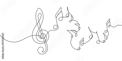 Continuous one line drawing of musical scale. Musical scale illustration eps 10