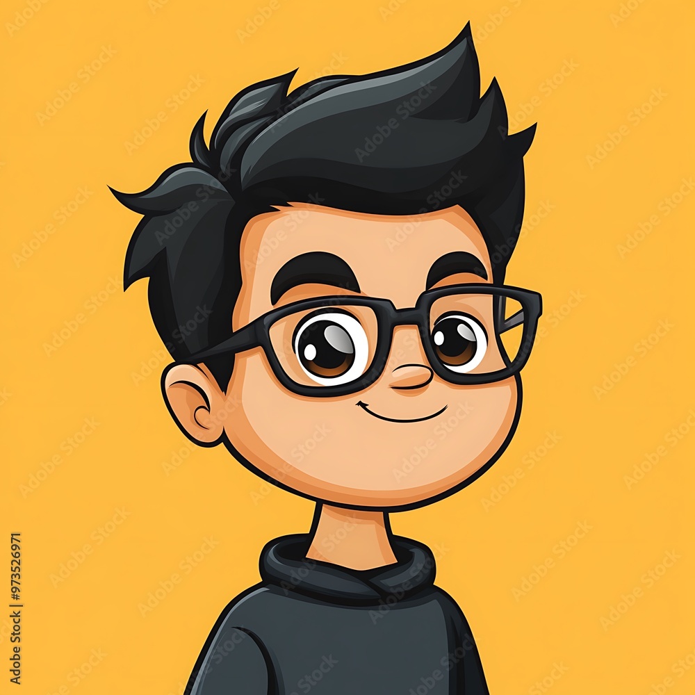 Cartoon Boy with Glasses Smiling  Illustration, Avatar Design