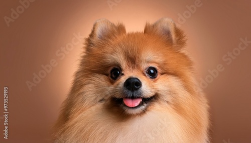 Pomeranian dog on colored background