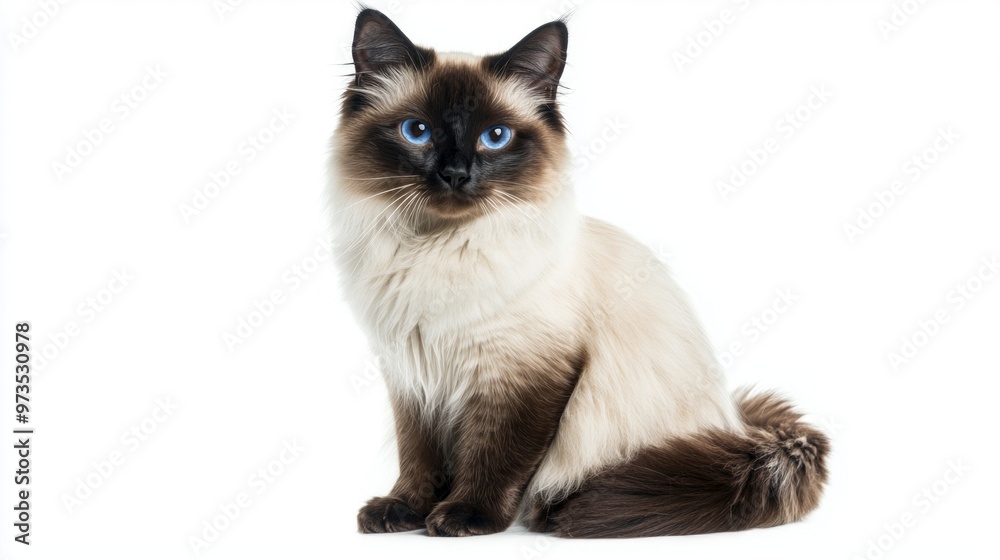 Balinese cat exudes charm with its luxurious long fur and vibrant blue eyes, showcasing its playful yet serene demeanor against a pristine white backdrop. Balinese cat exudes charm with its luxurious long fur and vibrant blue eyes, showcasing its playful yet serene demeanor against a pristine white backdrop.