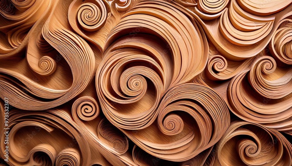 abstract wood shaving art texture with intricate layered and curled patterns