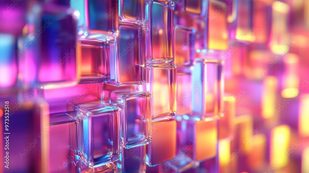 Abstract background of translucent cubes with a pink and blue gradient. Abstract background of translucent cubes with a pink and blue gradient.