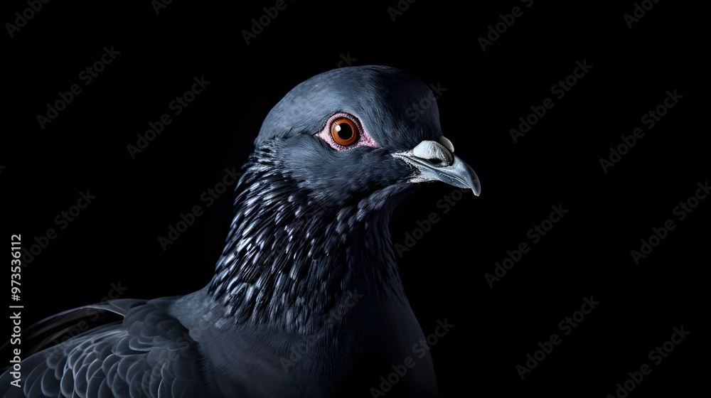 Fototapeta premium close up of a pigeon on black background.