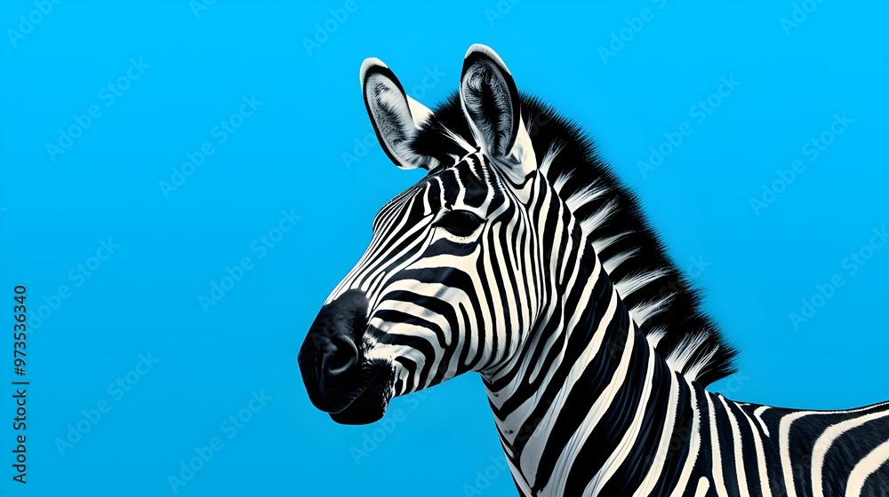 zebra close up portrait on blue background. zebra close up portrait on blue background.