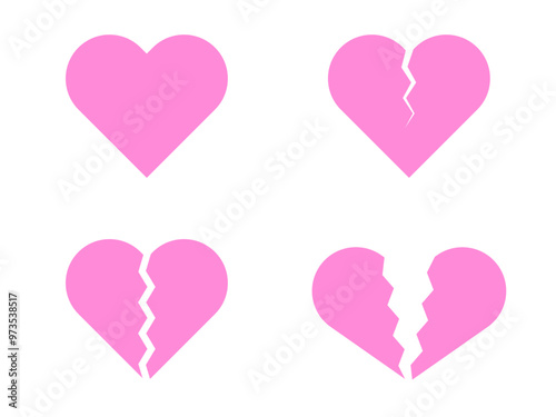 ひび割れた幾何学的ハートマークセット：ピンク