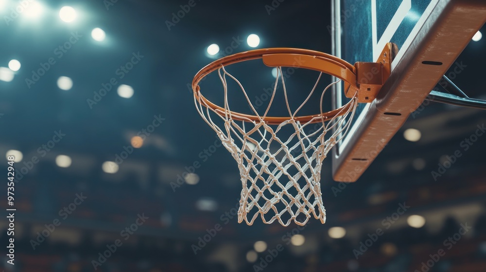 Close-up of a basketball hoop in a dimly lit arena, emphasizing the sport's excitement. Close-up of a basketball hoop in a dimly lit arena, emphasizing the sport's excitement.