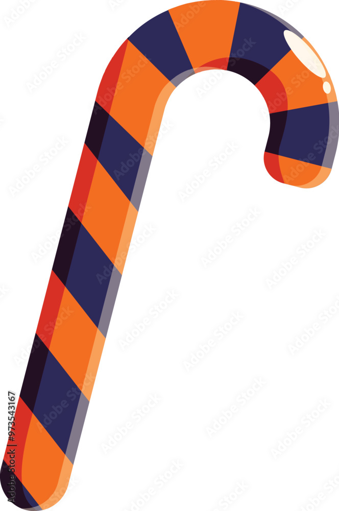 Halloween candy cane with orange and black stripes isolated on white background Halloween candy cane with orange and black stripes isolated on white background