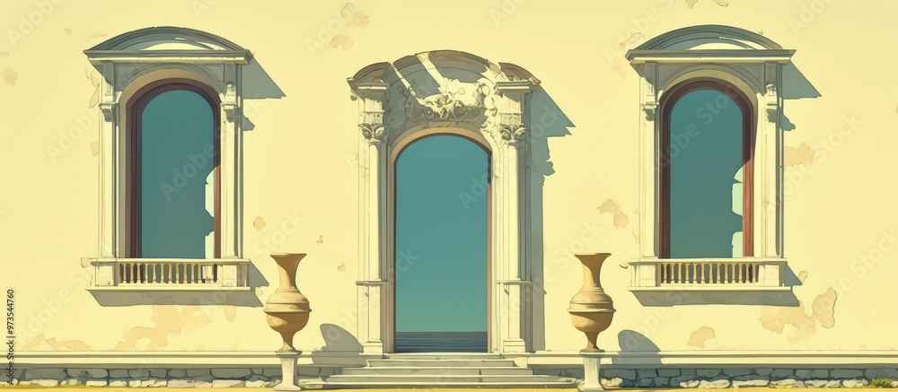 Fototapeta premium Stunning Italian Renaissance Palace Wall With Window