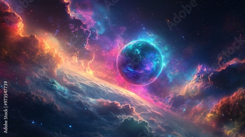 Abstract art style, Earth, cosmic background, glowing effect