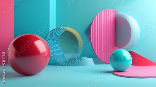 Abstract art style, geometric shapes, minimal background, 3D