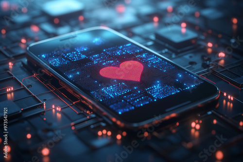 Obraz na płótnie An online dating scam illustrated with fake profiles and suspicious messages, with cybersecurity measures flagging the activity. w salonie