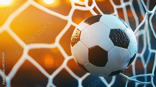A soccer ball caught in a net, highlighting the excitement of scoring in sports.