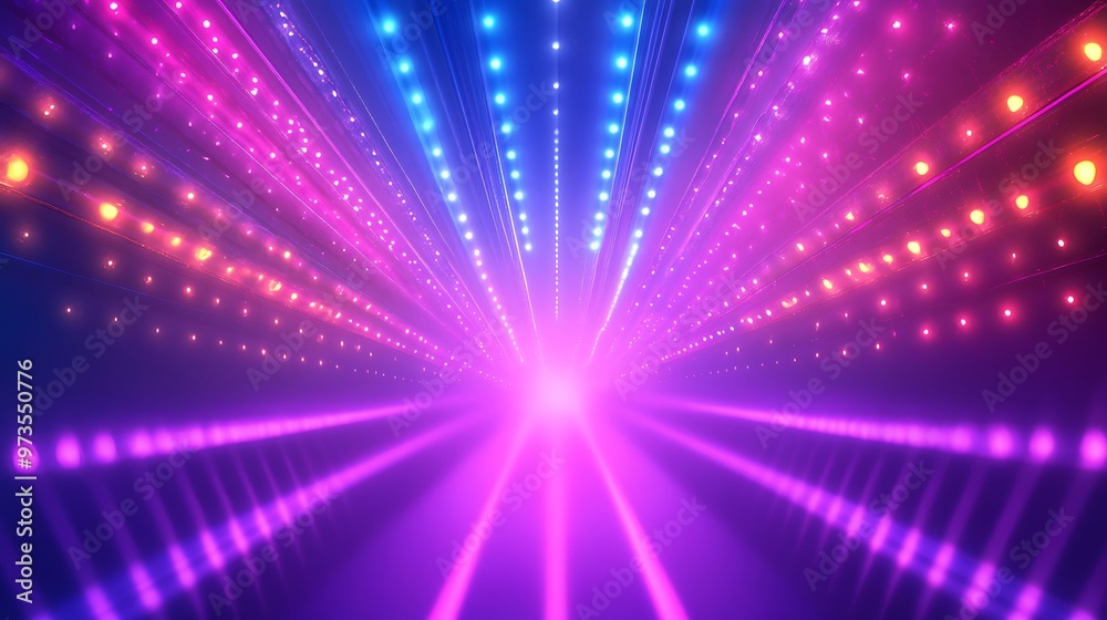 Obraz premium Abstract colorful neon lights background with pink and blue beams shining in the dark