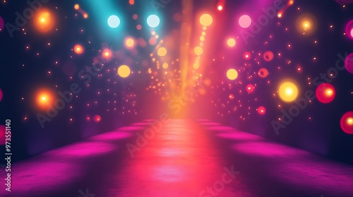 Neon light streaks and colorful bokeh background for party, disco, or club music.