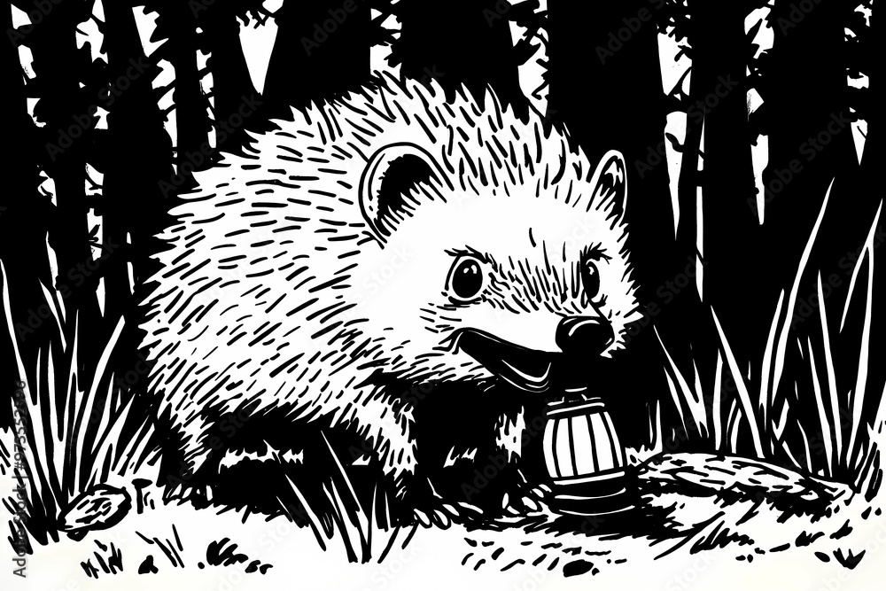Obraz premium Cute hedgehog coloring page for kids, ideal for creative learning fun.