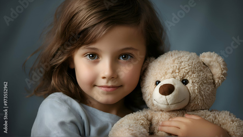 healthcare child and cancer patient portrait holding teddy bear