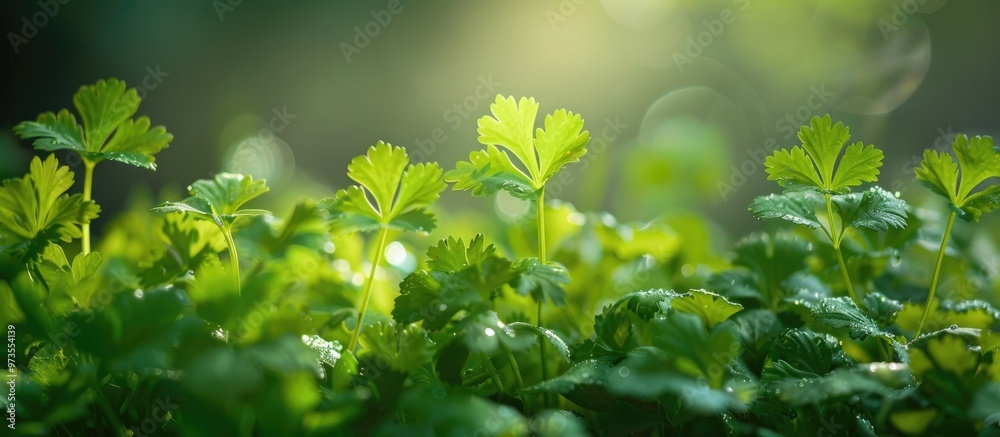 Closeup of fresh green leaves growing in natural environment showing healthy botanical foliage and plant growth in an organic ecological setting Closeup of fresh green leaves growing in natural environment showing healthy botanical foliage and plant growth in an organic ecological setting