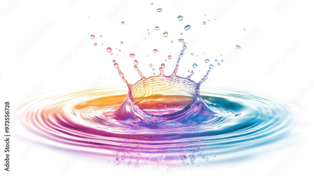 Fototapeta premium Colorful water drop splash creating ripples.