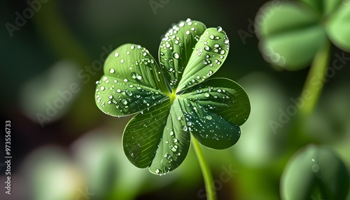 Rare green five-leaf clover symbolizing luck and uniqueness photo