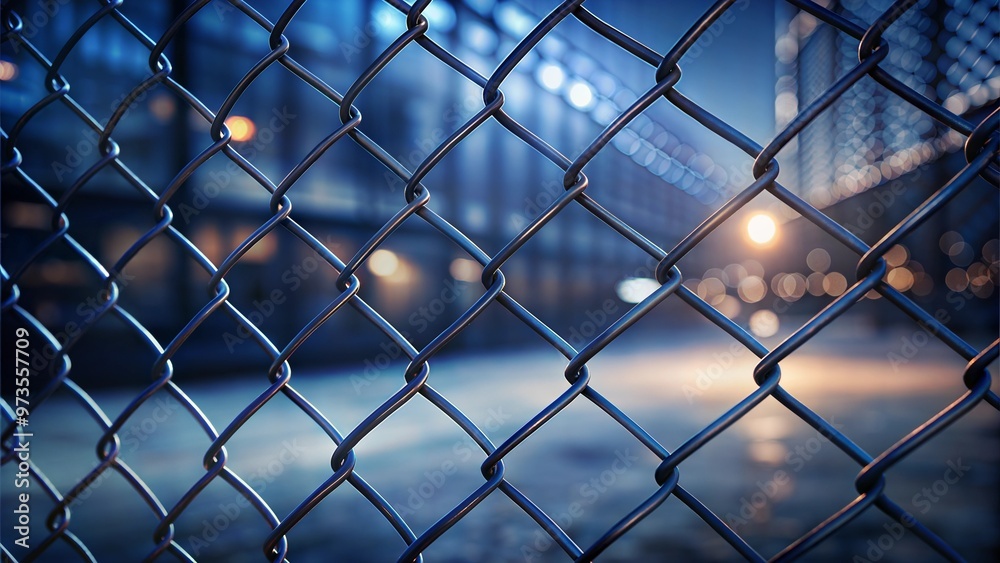 Chain link fence with blurred urban background at night and copy space Chain link fence with blurred urban background at night and copy space