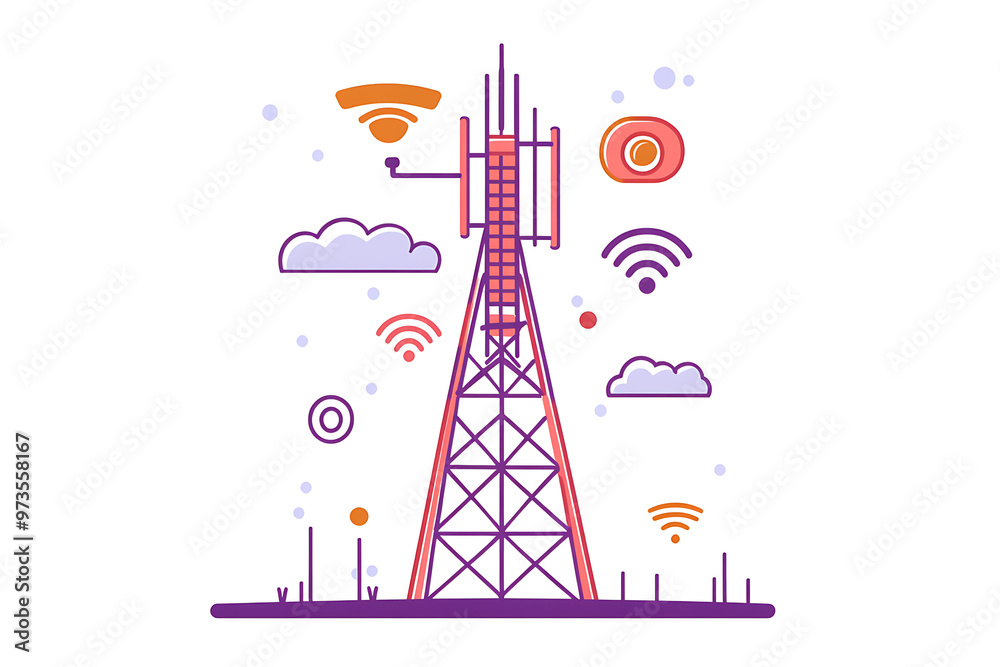 5g telecommunication tower vector flat line style 5g telecommunication tower vector flat line style