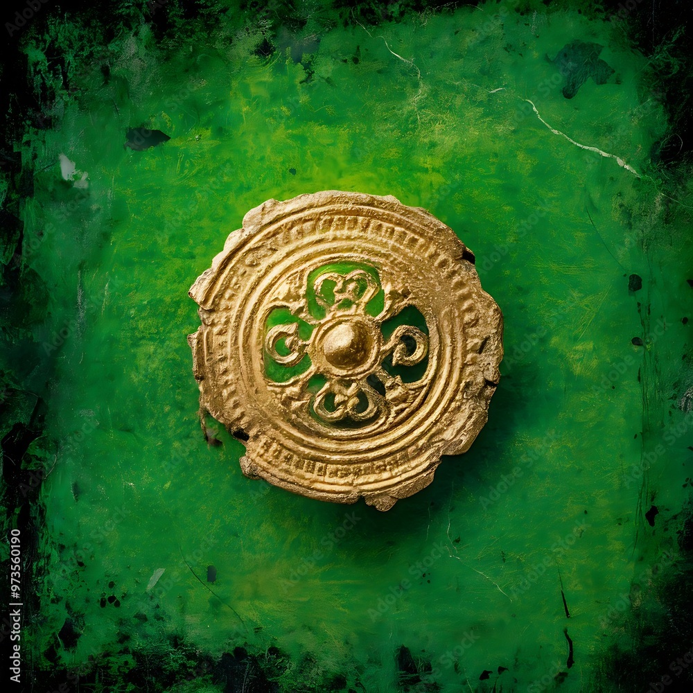 Naklejka premium Grunge green background with ancient ornament
