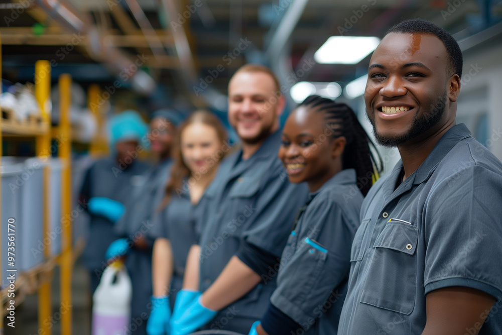 Cleaning Crew Smiling Workers in Uniforms Providing Hygiene Services in Job Environment for Employment and Job Agencies Cleaning Crew Smiling Workers in Uniforms Providing Hygiene Services in Job Environment for Employment and Job Agencies