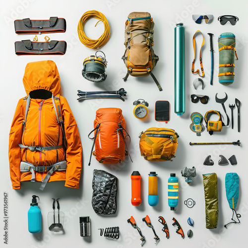 outdoor camping hiking equipment gear travel backpack jacket tools survival accessories adventure preparation organization kit water bottle climbing 