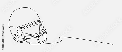 Continuous one line drawing of american football helmet. Sport, football, protection concept. Editable stroke vector.