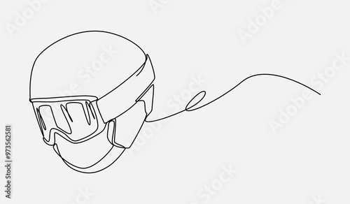 Continuous one line drawing of ski helmet. Sport, ski, winter, protection concept. Editable stroke vector.