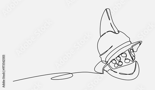 Continuous one line drawing of gladiator helmet. Medieval, traditional, protection concept. Editable stroke vector.