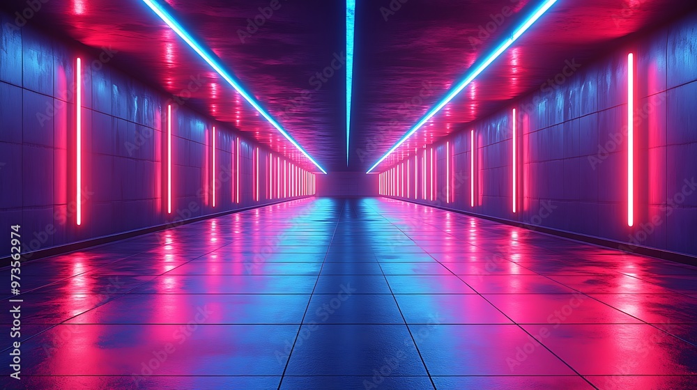 Abstract Neon Lights Corridor in Futuristic Sci Fi Scene Abstract Neon Lights Corridor in Futuristic Sci Fi Scene