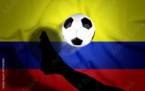 Colombia National Flag with Football. Football Isolated on Colombia Flag Background with Kick. Soccer, Football Championship, Vector, Isolated, Background