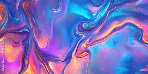 Abstract wavy liquid background featuring a digitally painted texture ideal for web design templates and gradient texture illustration with a multicolor holographic effect