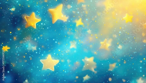 Light blue and yellow 2D cartoon background featuring glittery cosmic stars Vibrant abstract design for astrology related themes photo