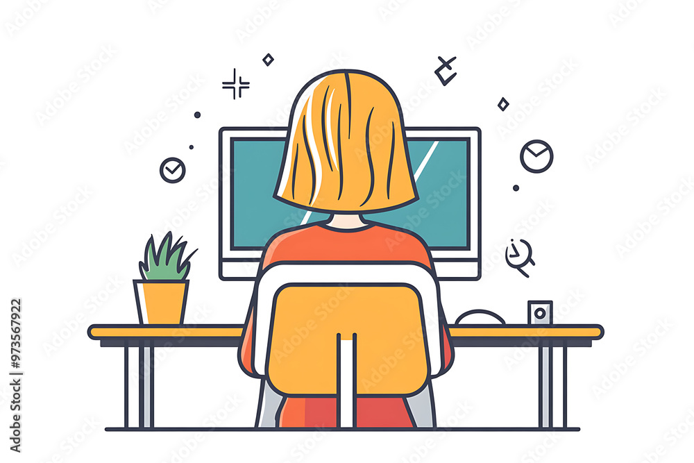 streamer girl sitting on a computer chair vector flat line style
streamer girl sitting on a computer chair vector flat line style