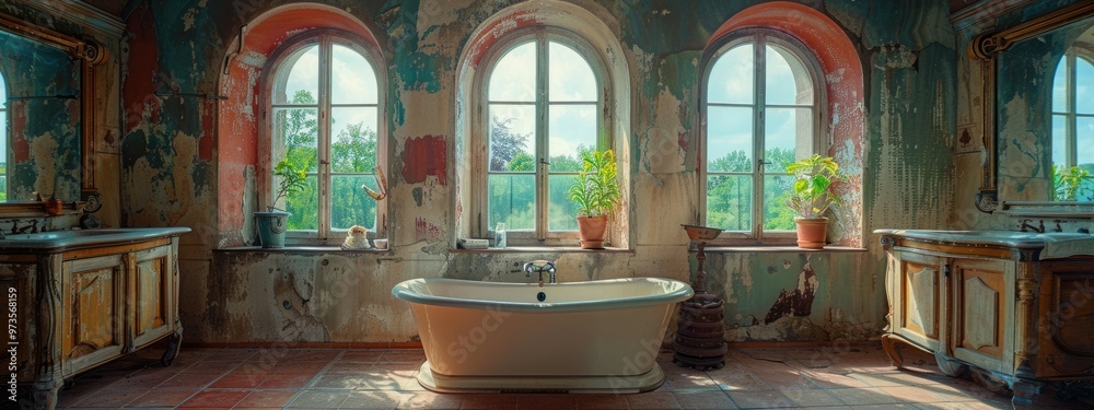 Obraz premium Designer oasis - bathroom in unique style, blending innovative design elements, luxurious features, artistic touches to create space that redefines traditional bathroom aesthetics.