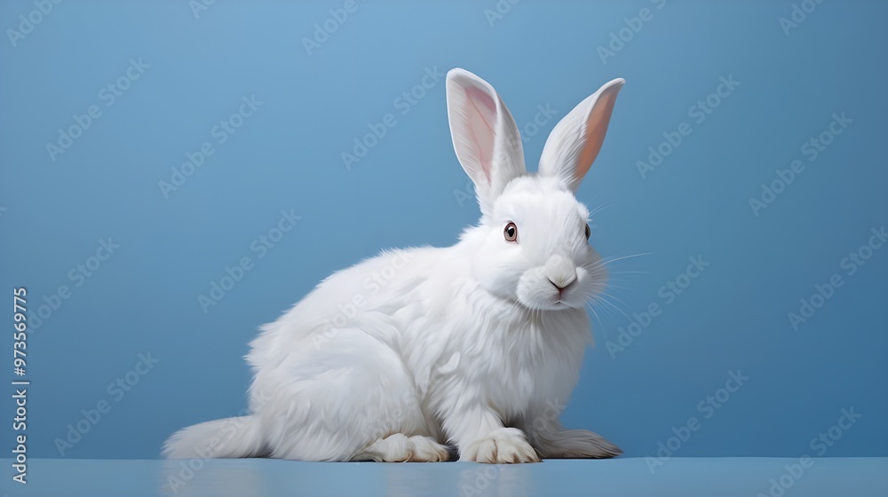 Obraz premium white rabbit on a blue background.