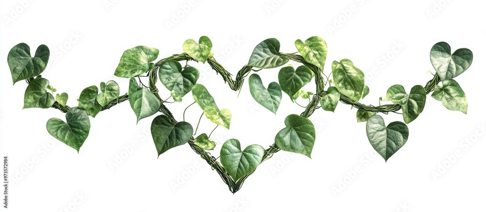 Fototapeta premium Heart shaped green leaf vine Cowslip creeper entwined around jungle liana isolated on white background with clipping path included