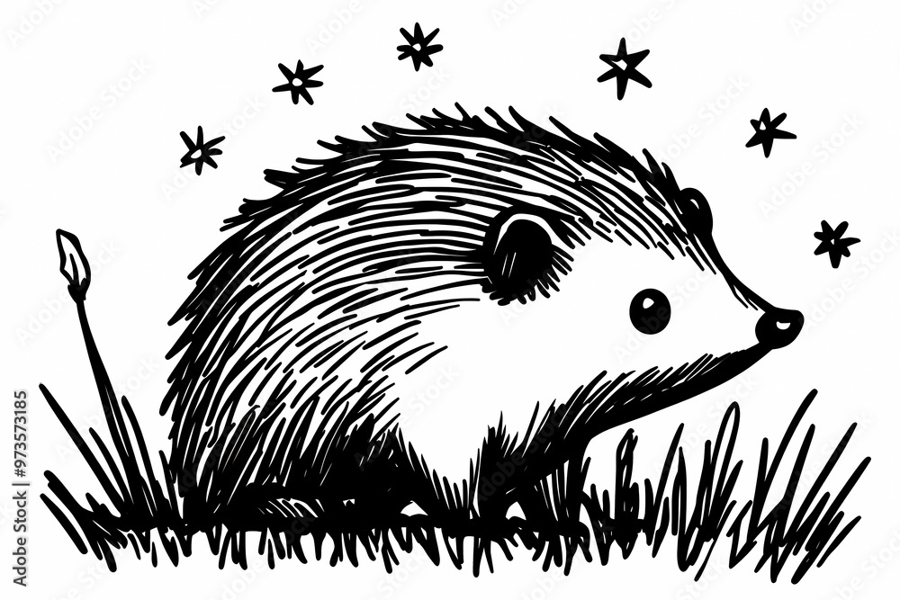 Fototapeta premium Cute hedgehog coloring page for kids, ideal for creative learning fun.