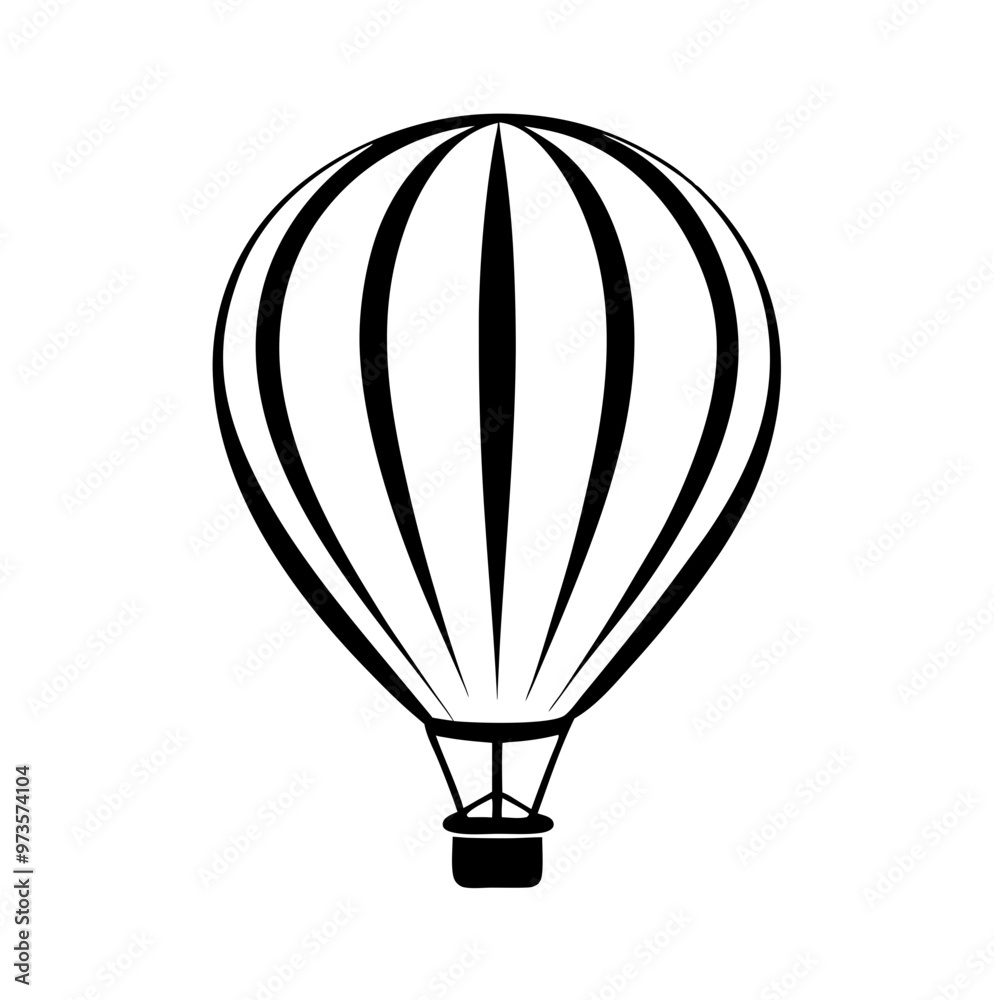 Hot Air Balloon in Black and White Vector Illustration Hot Air Balloon in Black and White Vector Illustration