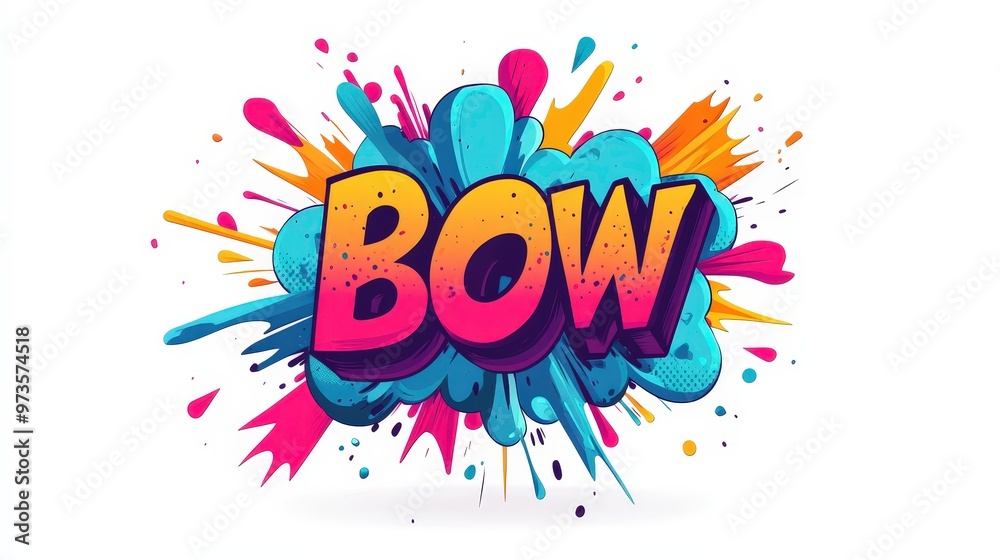 Obraz premium Dynamic Comic Explosion Bubble with BOW Text in Minimalist Vector Illustration