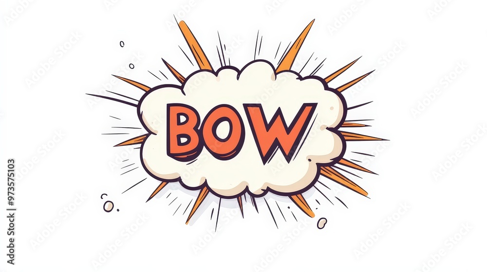 Explosive Comic-Style Bubble with BOW Text in Simple Flat Design on White Background Explosive Comic-Style Bubble with BOW Text in Simple Flat Design on White Background
