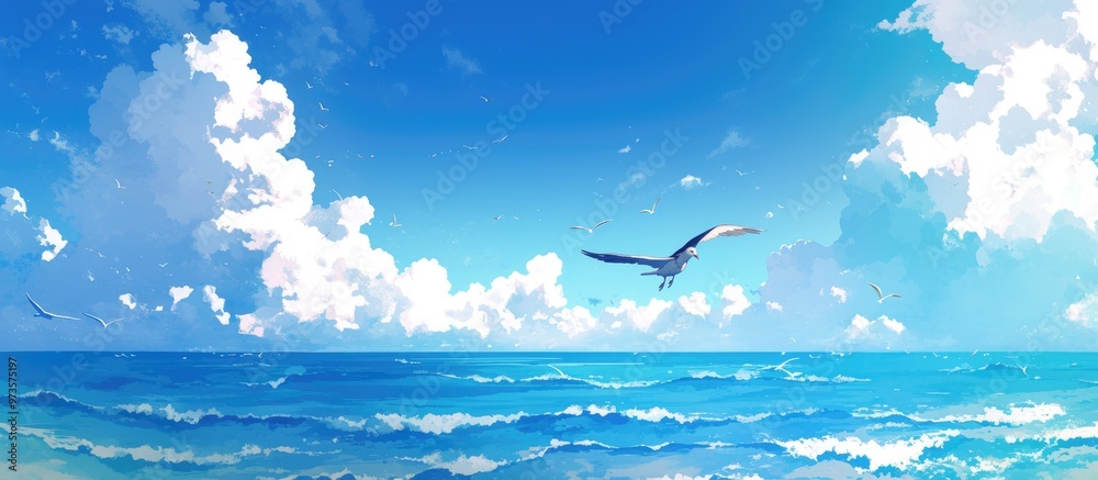 Seagulls soaring over the shoreline Seagulls soaring over the shoreline